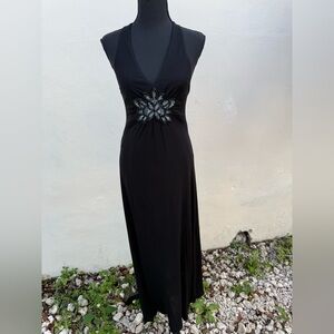 BCBGMAXAZRIA Black Halter Maxi Dress Open Back Embellished Formal Dress S